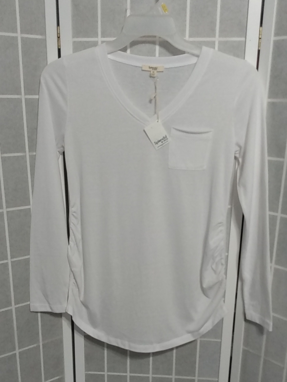 Splendid White Semi-Sheer V-Neck Pocket Tee - WMNS Extra Small